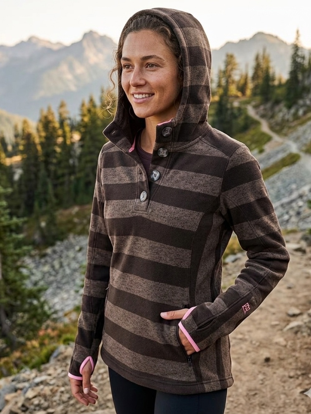 Avalanche Brown Striped Fleece Lined Sweater Hoodie